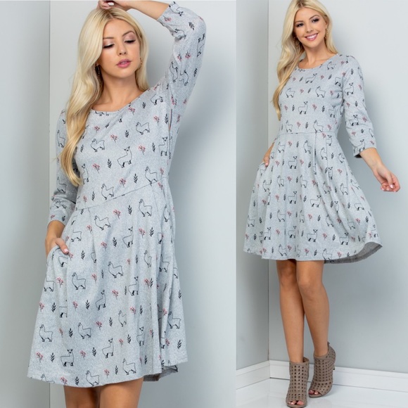 🦙Llama Prints Long Sleeves Tunic Sweater Dress - Picture 2 of 3